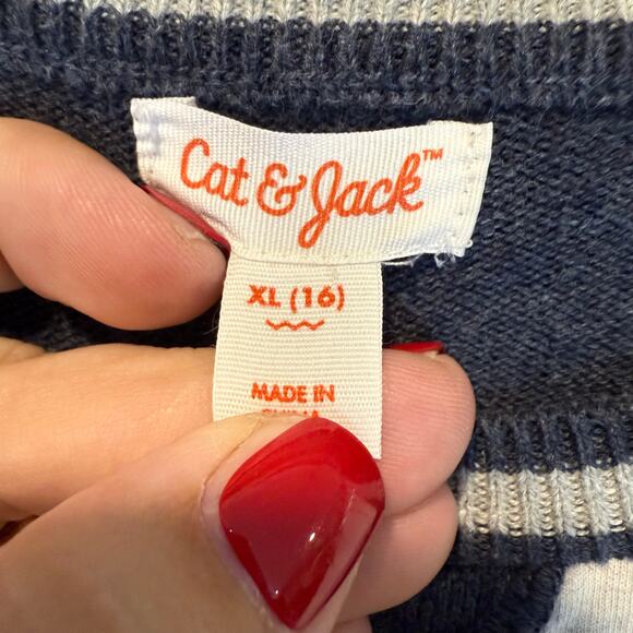 Cat & Jack Cotton Pullover Sweater Navy Blue Gray Elbow Patch XL Boys 16 Preppy - Picture 3 of 7